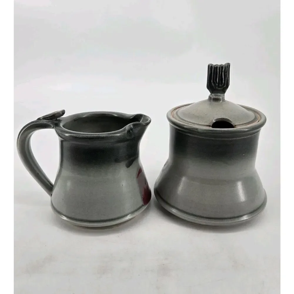 Vintage 80s Carson Studio Pottery Abstract Art Creamer And Sugar Set